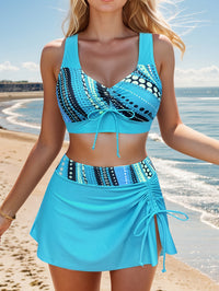 Fabienne | Women's Ruched Tie-Front Skirted Swimsuit Set
