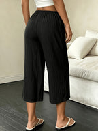 Priya | Women's Cropped Wide-Leg Trousers with High-Waist Elastic Band