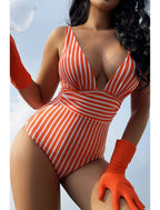Gemma | Women's V-Neck Striped One-Piece Swimsuit