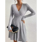 Daniela | Women's Ribbed Knit A-Line Dress with V-Neck