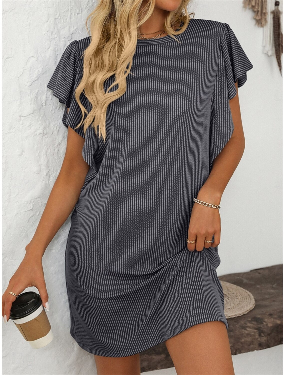 Ruby | Women's Striped A-Line Dress Ruffle Sleeve