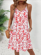 Serena | Women's Floral Print V-Neck Mini Dress with Pockets