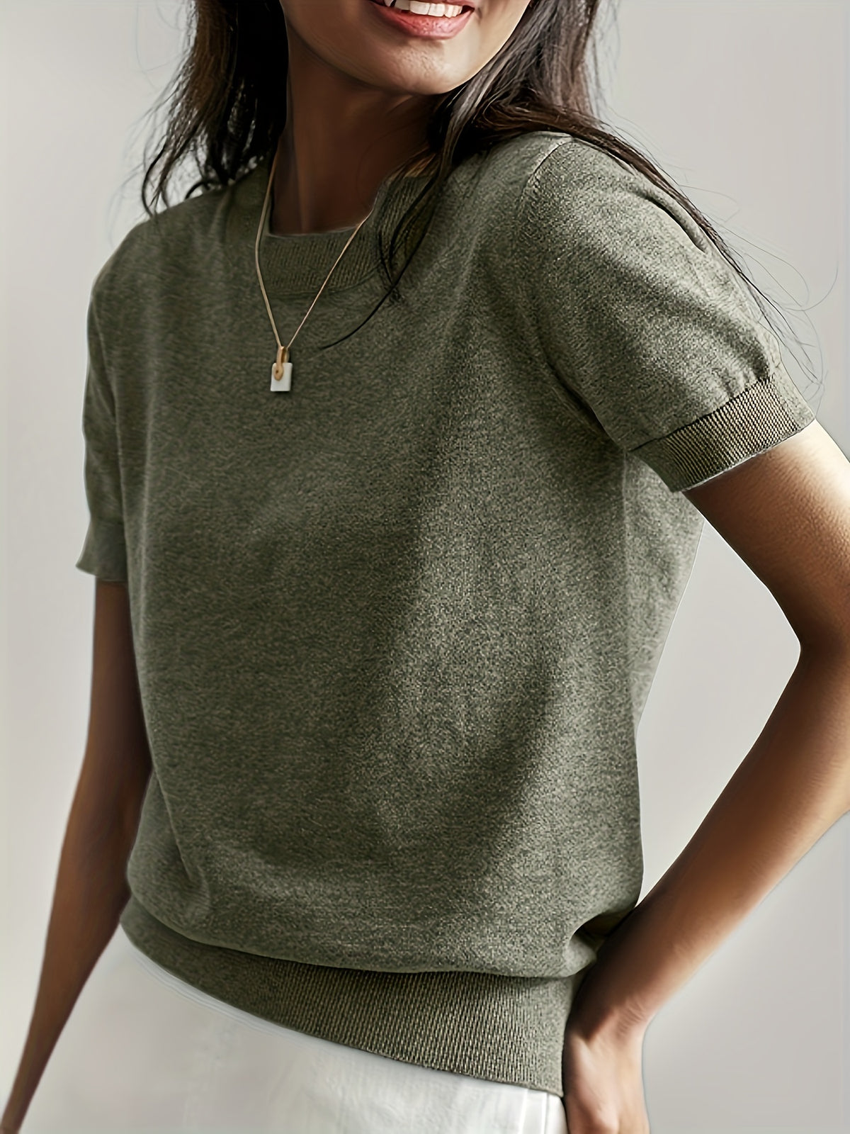 Heleen | Women's Ribbed Knit Short Sleeve Sweater Top