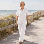 Naomi | Women's Wide-Leg Button-Front Shirt Collar Jumpsuit