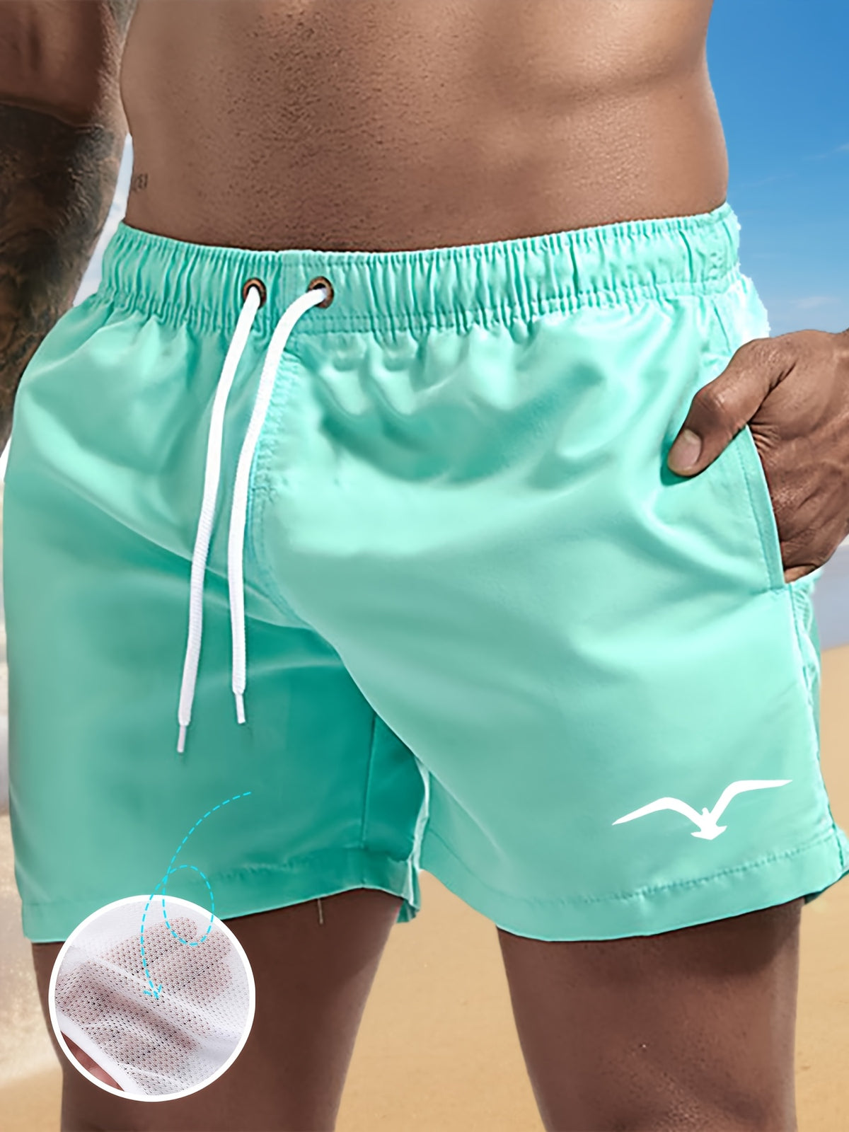 Bent | Men's Seagull Print Drawstring Beach Shorts