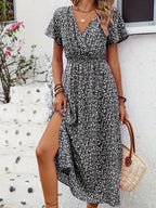 Mina | Women's Floral V-Neck Split Wrap Midi Dress