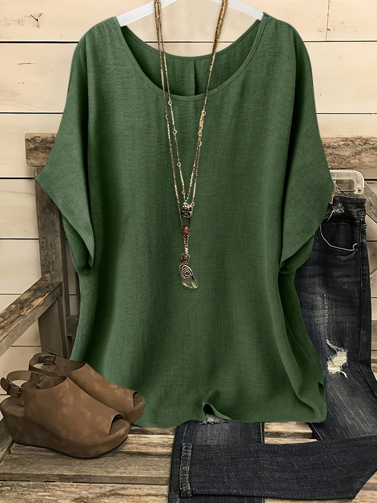 Maud | Women's Oversized Batwing-Sleeve Round-Neck Top