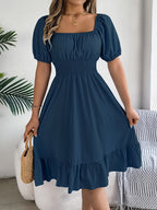 Mette | Women's Square-Neck Puff-Sleeve A-Line Midi Dress