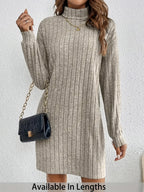 Katalin | Women's Ribbed Turtleneck Long Sleeve Dress