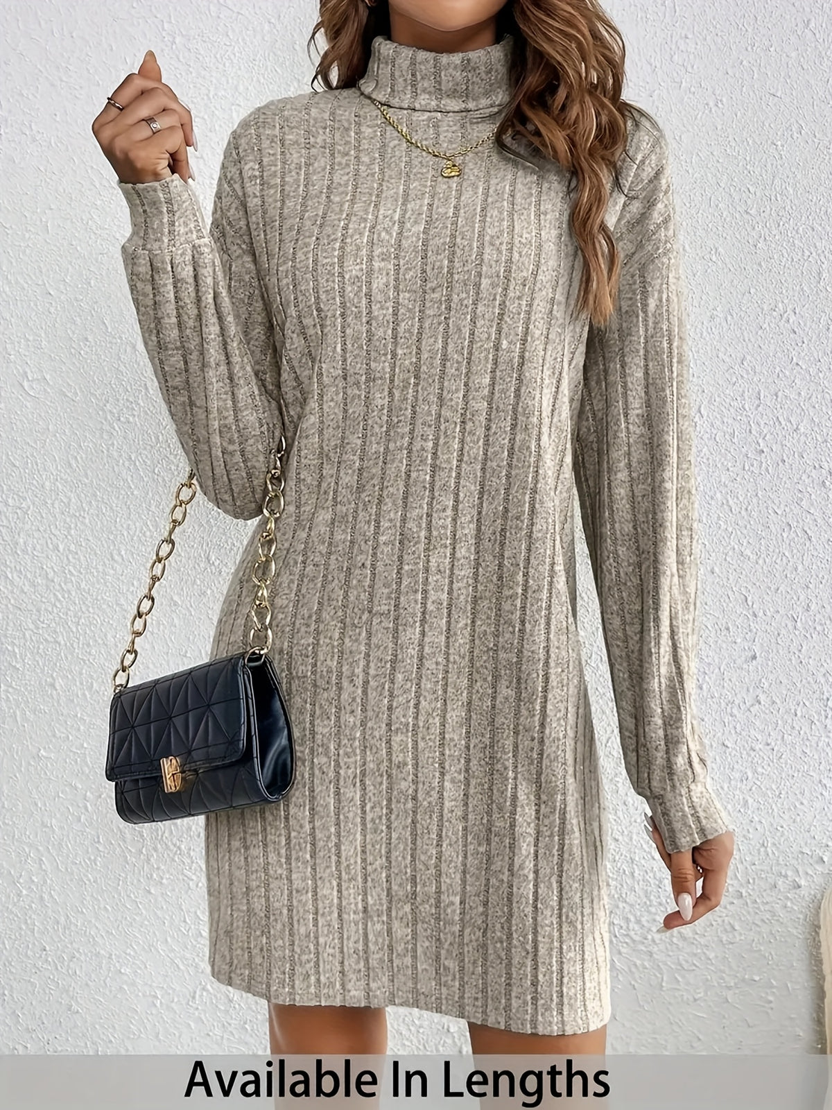 Katalin | Women's Ribbed Turtleneck Long Sleeve Dress