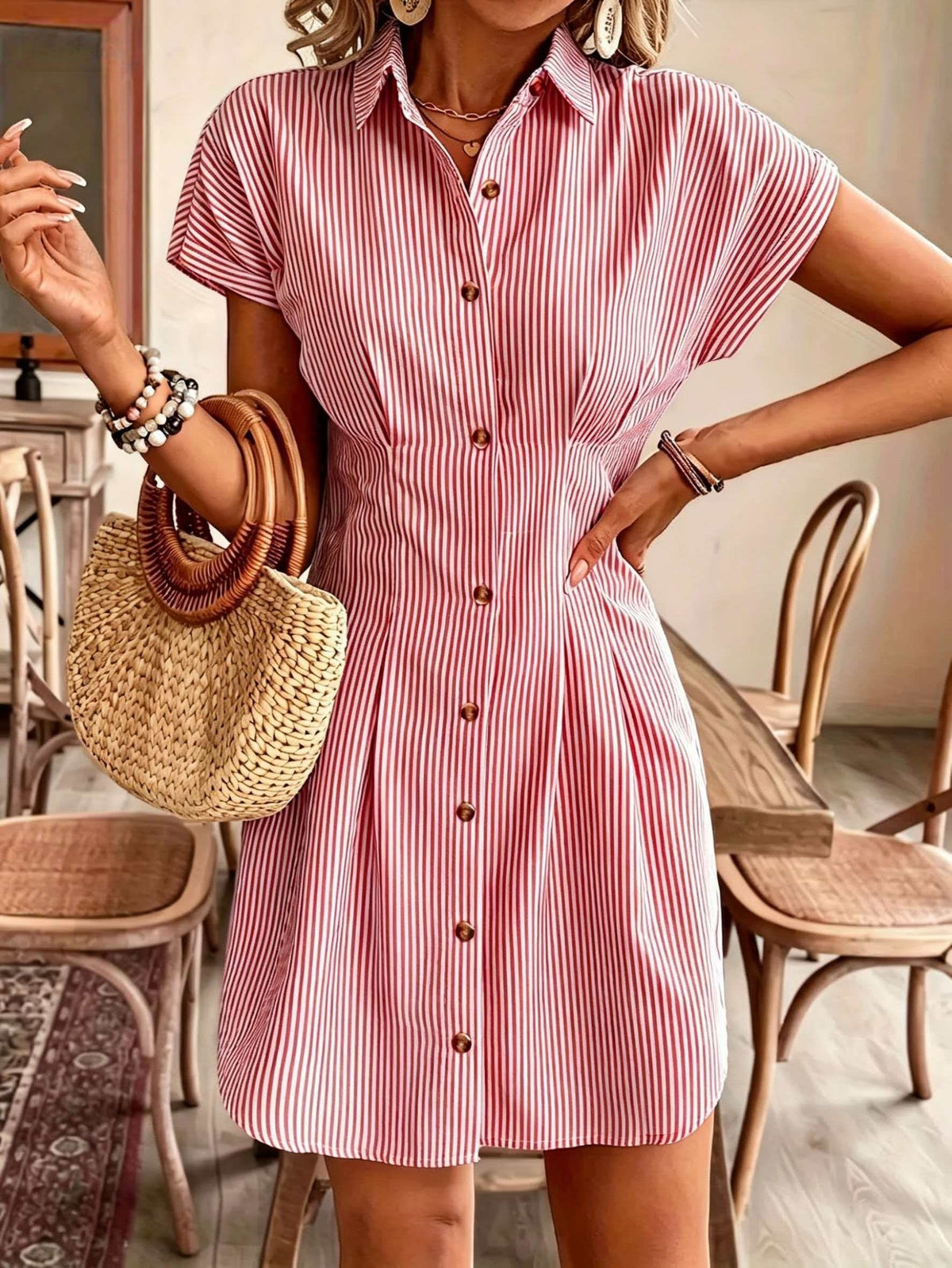 Milou | Women's Striped Button-Front A-Line Shirt Dress