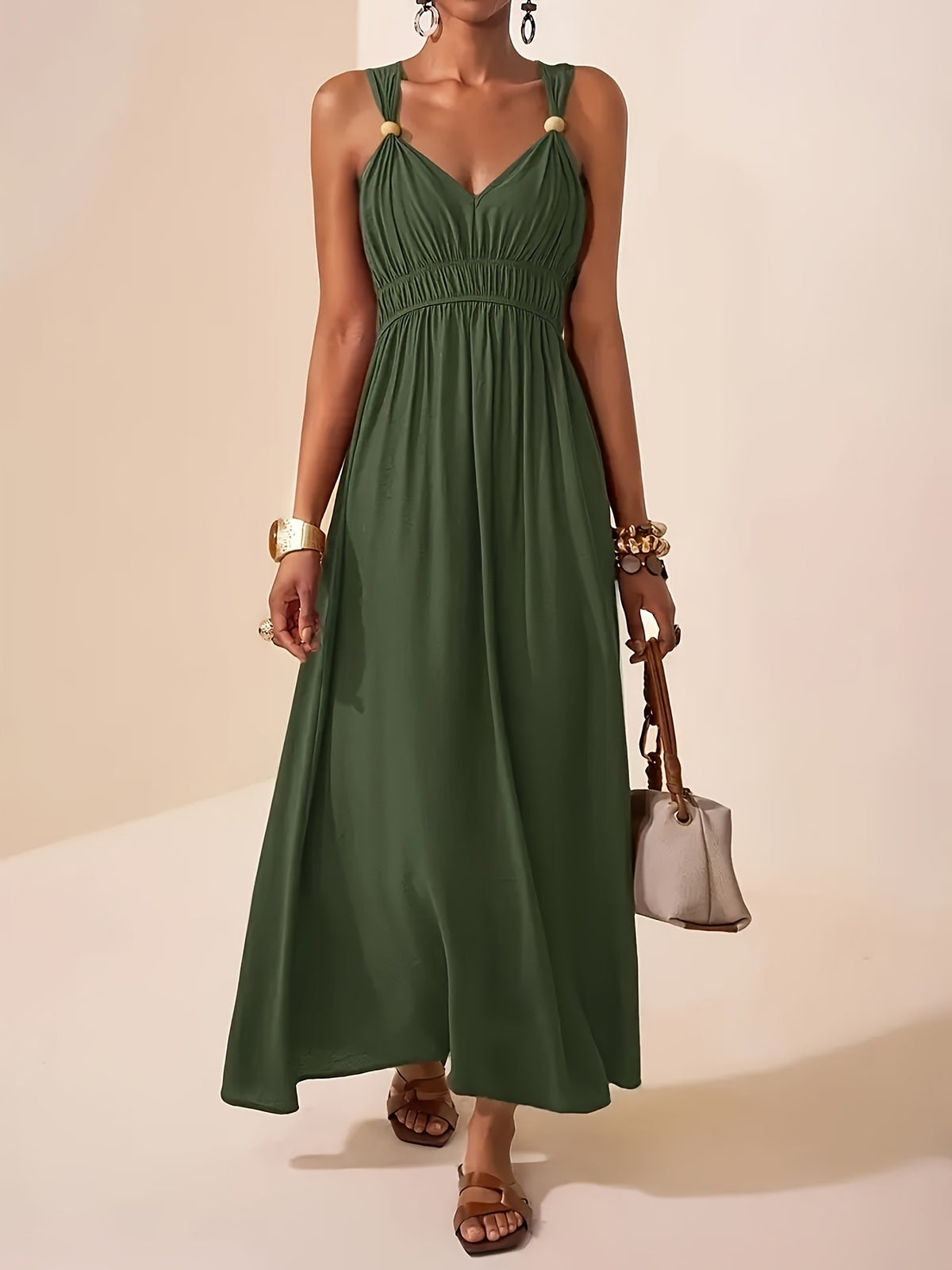 Suze | Women's Cocktail Dress V-Neck Beaded Strap Maxi