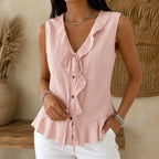 Rikke | Women's Ruffle V-Neck Peplum Blouse with Bow Tie