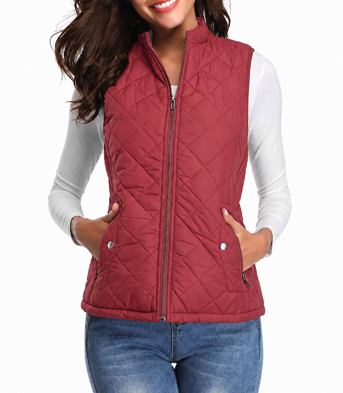 Sabina | Women's Quilted Zip-Front Vest with Stand Collar