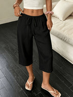 Priya | Women's Cropped Wide-Leg Trousers with High-Waist Elastic Band