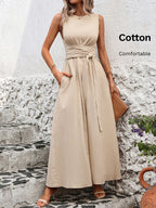 Klara | Women's Sleeveless Belted A-Line Maxi Dress