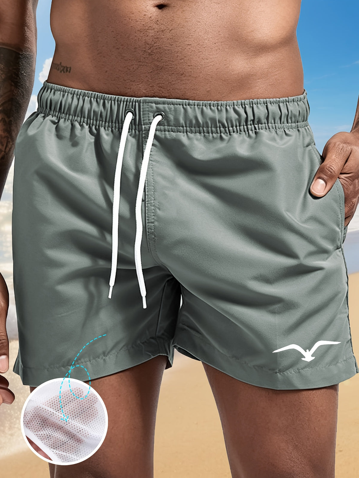 Bent | Men's Seagull Print Drawstring Beach Shorts