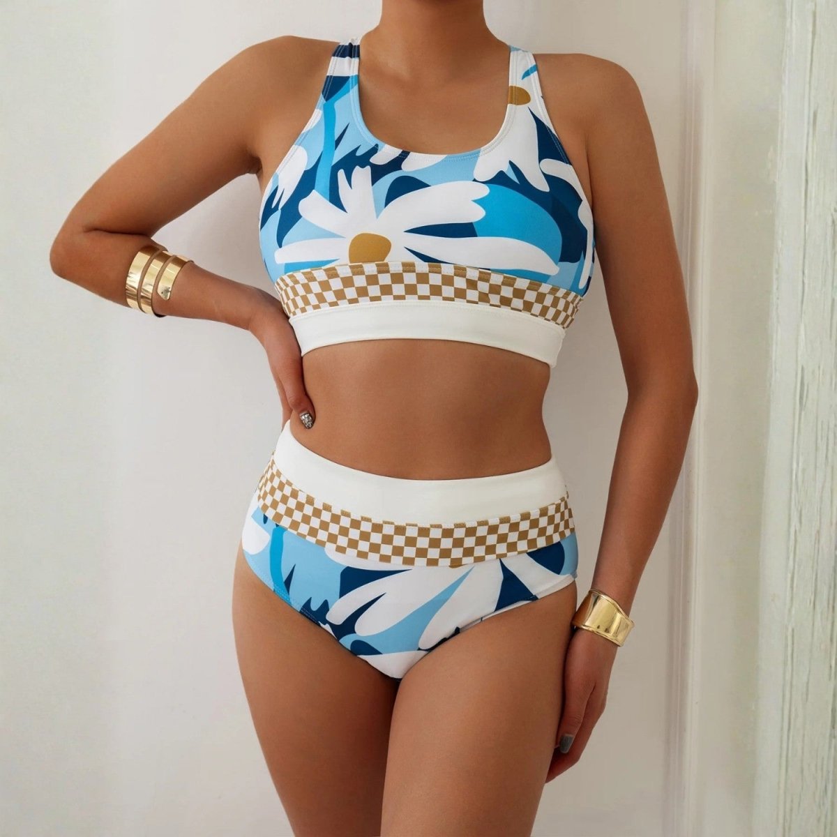 Cornelie | Women's Floral Racerback Tank Top with High-Waist Bottoms