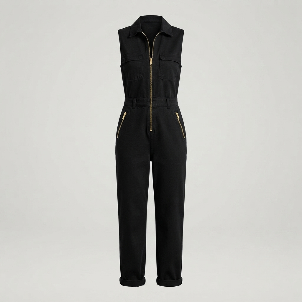 Sterre | Women's Sleeveless Utility Jumpsuit with Gold-Tone Zip