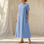 Lea | Women's Asymmetric Button-Front A-Line Midi Dress