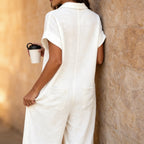 Naomi | Women's Wide-Leg Button-Front Shirt Collar Jumpsuit