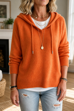 Iris | Women's Ribbed Knit Hooded Pullover with Drawstring Hood