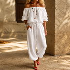 Rita | Women's Off-Shoulder Belted Jumpsuit with Ankle Cuff