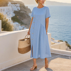Lea | Women's Asymmetric Button-Front A-Line Midi Dress