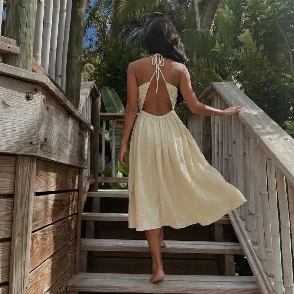 Leila | Women's Halter V-Neck Cutout Maxi Dress with Slit