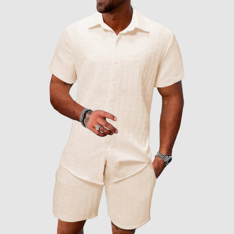 Sander | Men's Jacquard Button-Front Short Sleeve Shirt and Shorts Set
