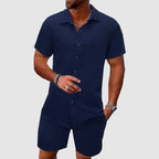 Sander | Men's Jacquard Button-Front Short Sleeve Shirt and Shorts Set