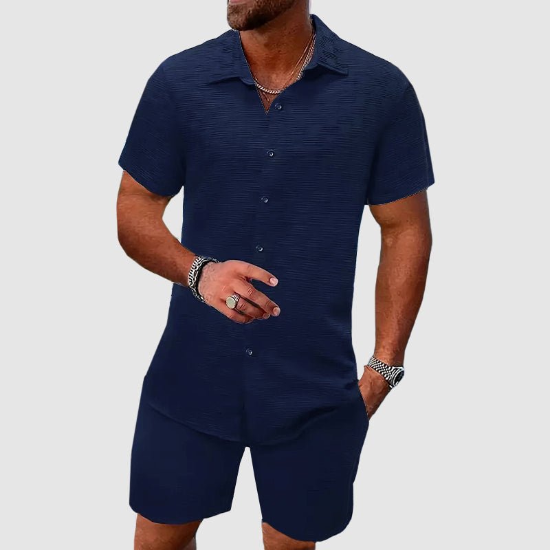 Sander | Men's Jacquard Button-Front Short Sleeve Shirt and Shorts Set