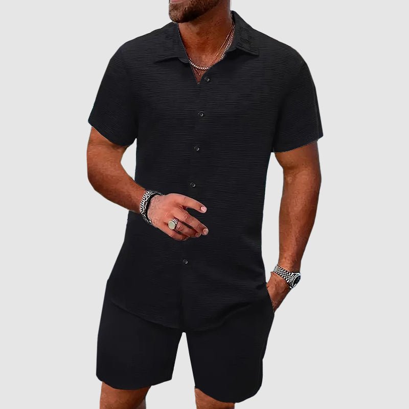 Sander | Men's Jacquard Button-Front Short Sleeve Shirt and Shorts Set