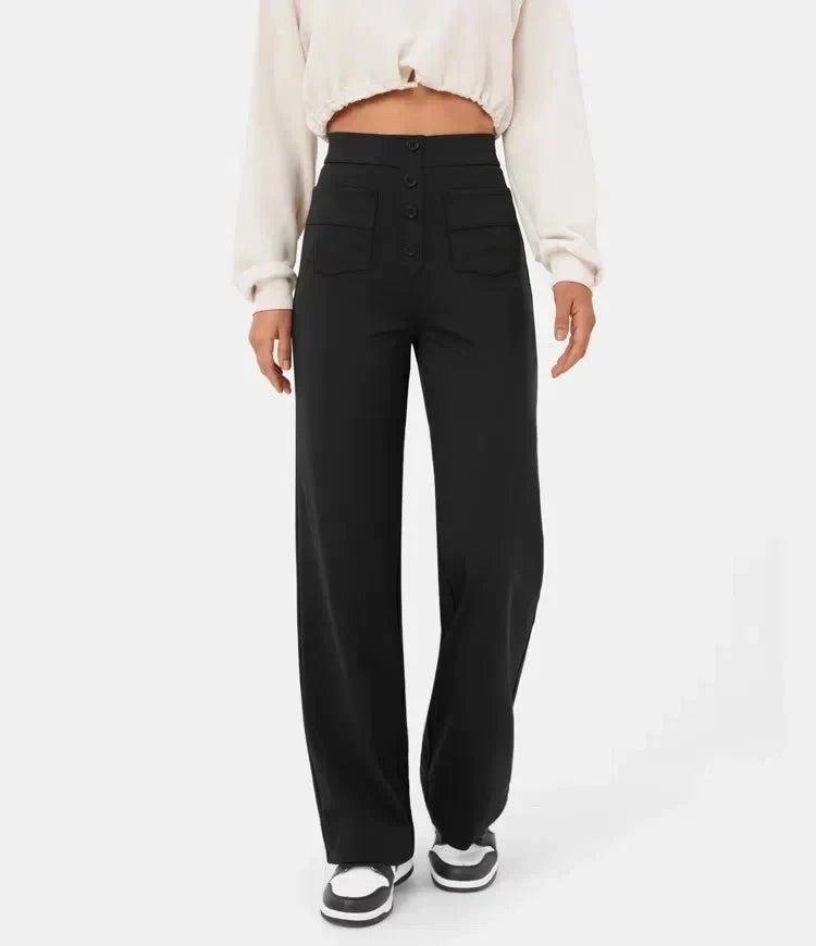 Nadia | Women's High-Waist Wide-Leg Trousers with Button Front
