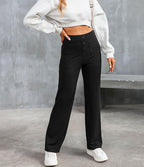 Nadia | Women's High-Waist Wide-Leg Trousers with Button Front