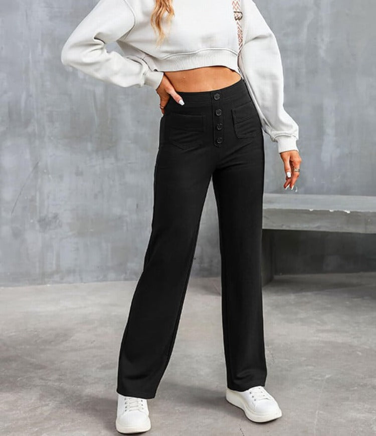 Nadia | Women's High-Waist Wide-Leg Trousers with Button Front