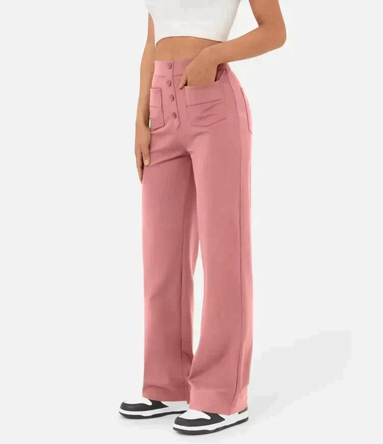 Nadia | Women's High-Waist Wide-Leg Trousers with Button Front