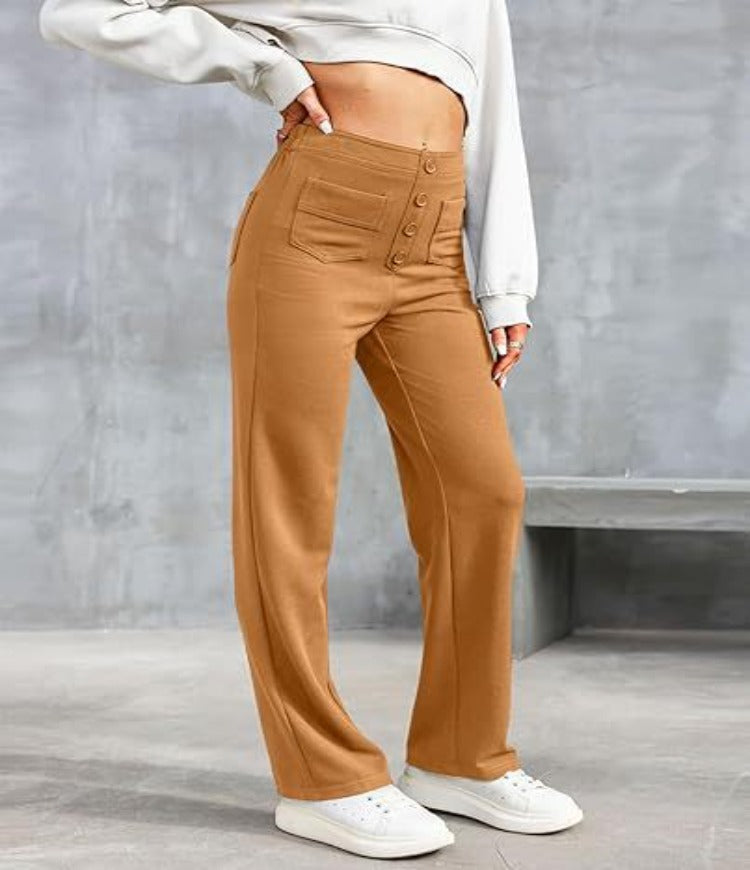Nadia | Women's High-Waist Wide-Leg Trousers with Button Front