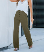 Nadia | Women's High-Waist Wide-Leg Trousers with Button Front