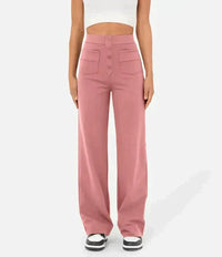 Nadia | Women's High-Waist Wide-Leg Trousers with Button Front
