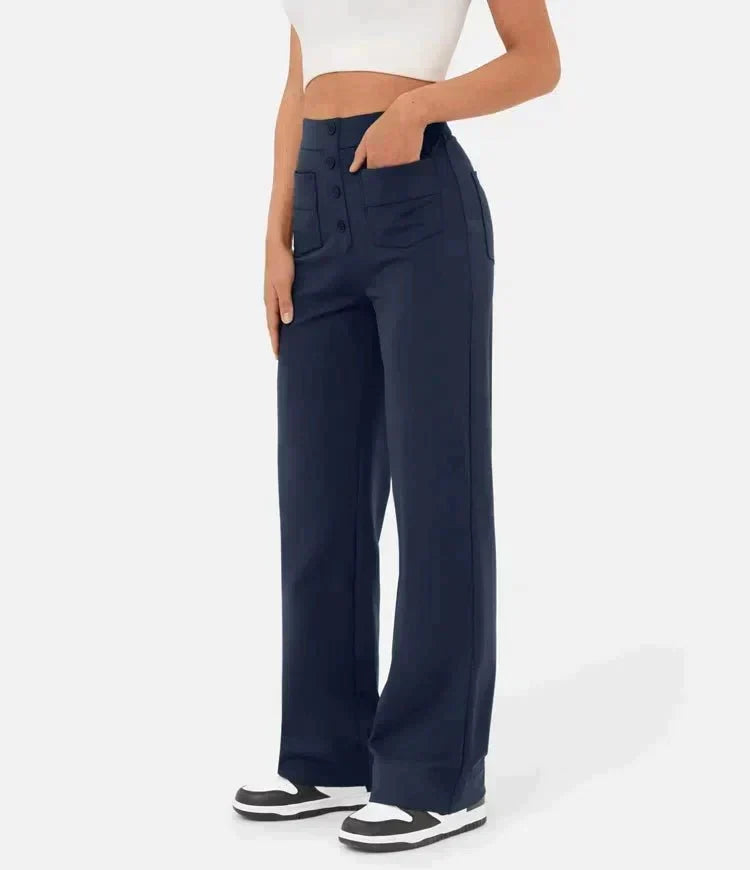 Nadia | Women's High-Waist Wide-Leg Trousers with Button Front