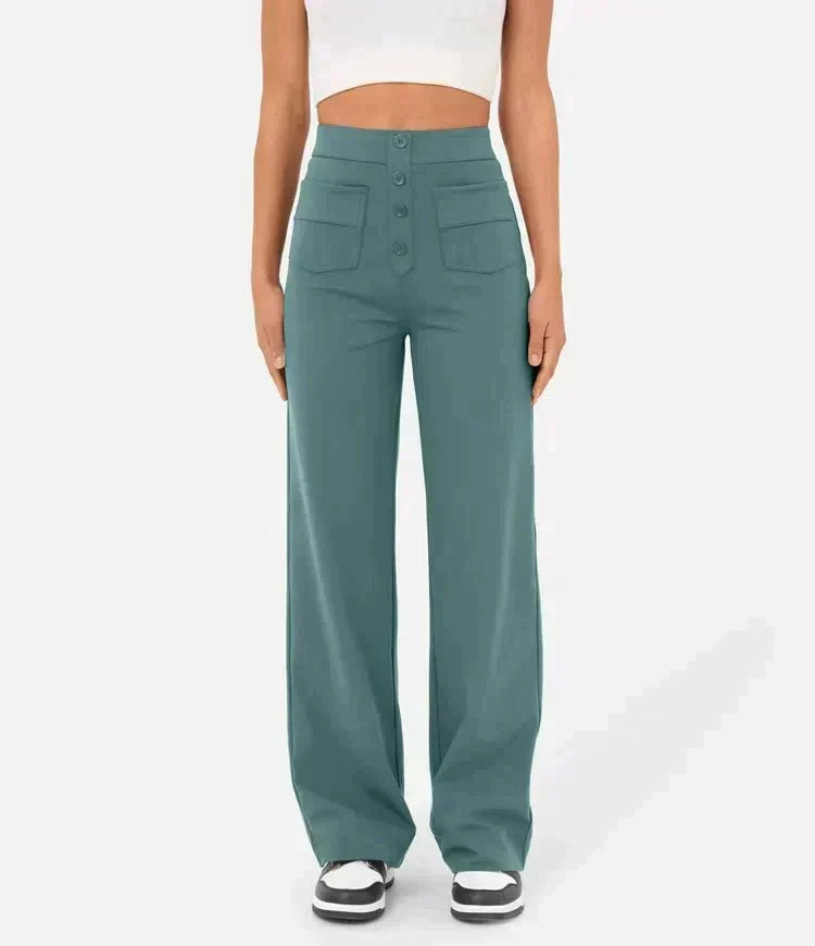 Nadia | Women's High-Waist Wide-Leg Trousers with Button Front