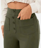 Nadia | Women's High-Waist Wide-Leg Trousers with Button Front