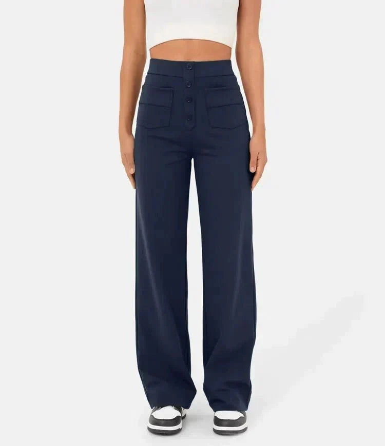 Nadia | Women's High-Waist Wide-Leg Trousers with Button Front