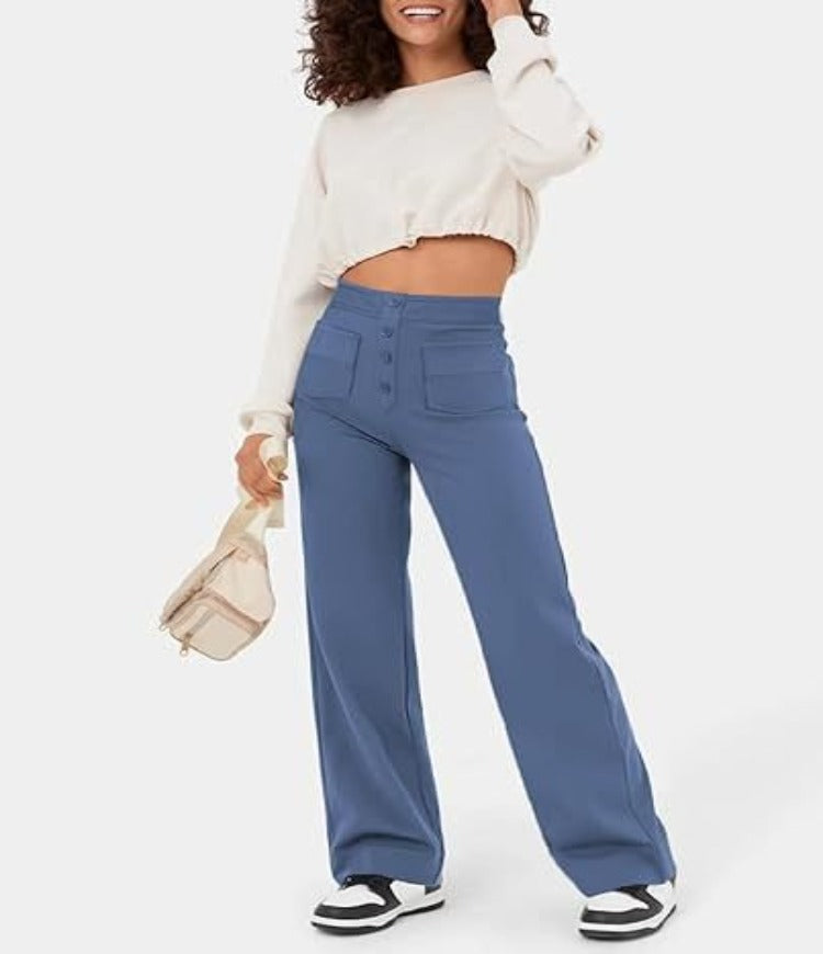 Nadia | Women's High-Waist Wide-Leg Trousers with Button Front