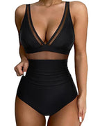 Allegra | Women's High-Waisted Push-Up One-Piece Swimsuit with Mesh Trim