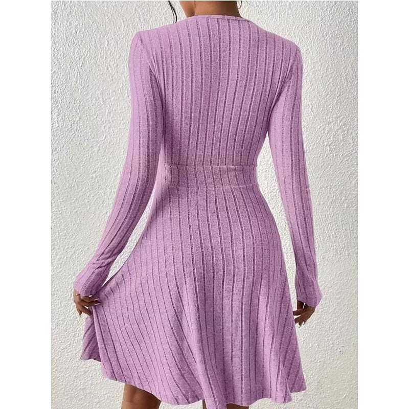 Daniela | Women's Ribbed Knit A-Line Dress with V-Neck