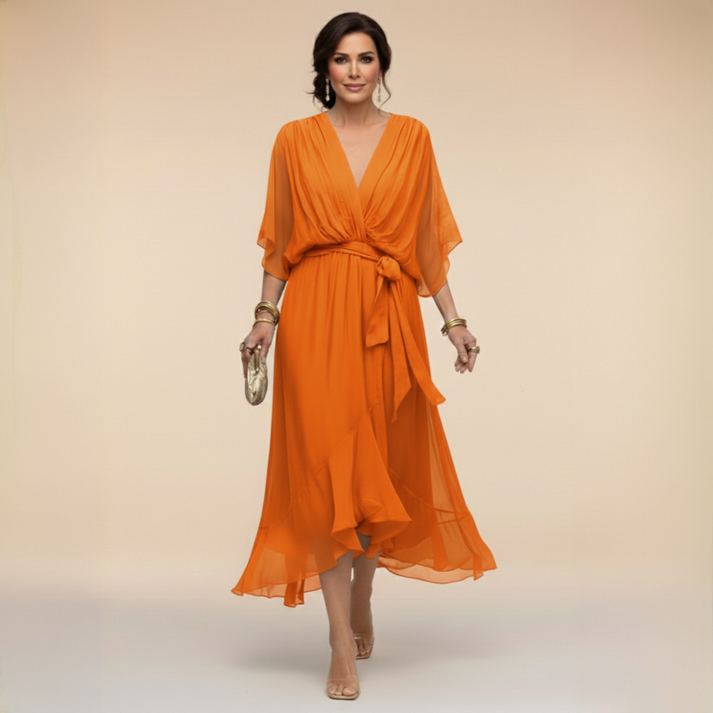 Louise | Women's V-Neck Waist-Tie Maxi Dress