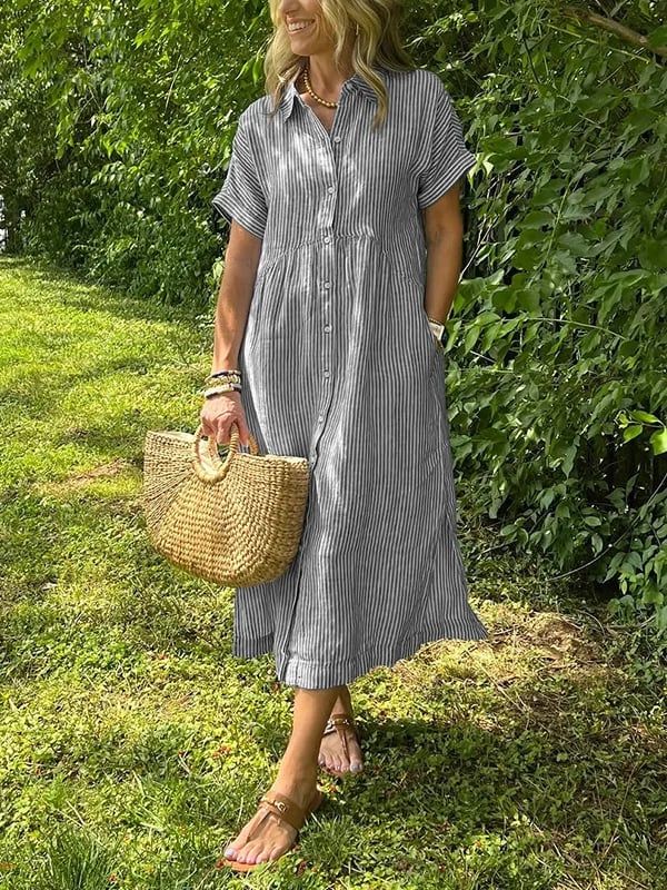 Fenna | Women's Striped V-Neck Midi Shirt Dress