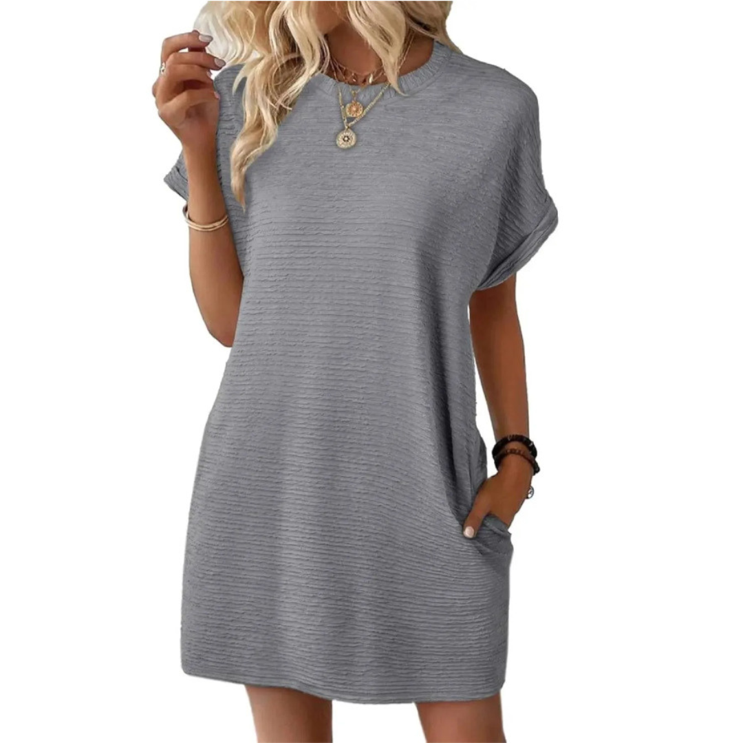 Franka | Women's Crew Neck Textured Mini Dress with Pockets